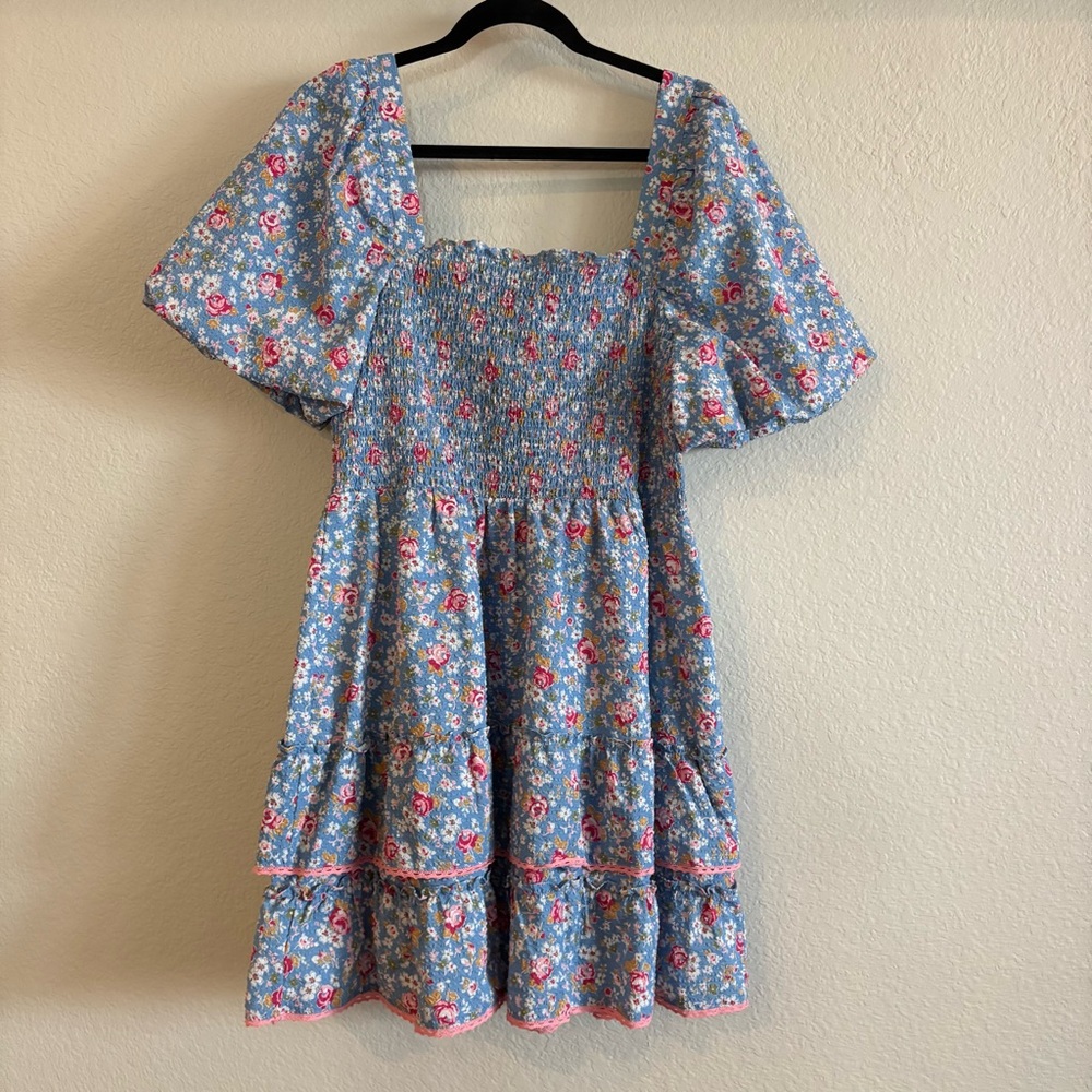 ❗️FINAL❗️NWT Betsey Johnson Blue and Pink Floral Mini Dress - Picture 2 of 10